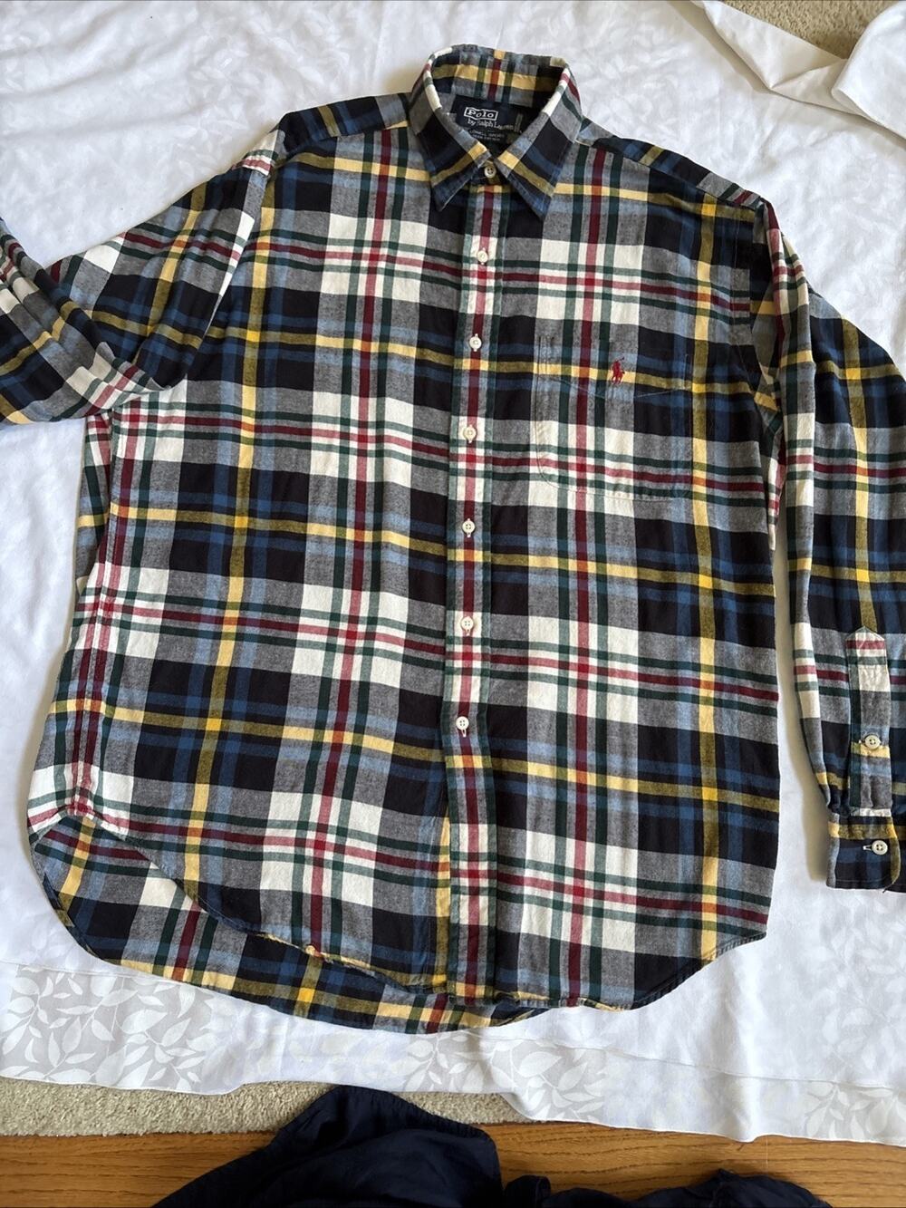 90s Vintage Polo Ralph Lauren Lowell Sport Plaid Flannel Men Medium 100% Cotton